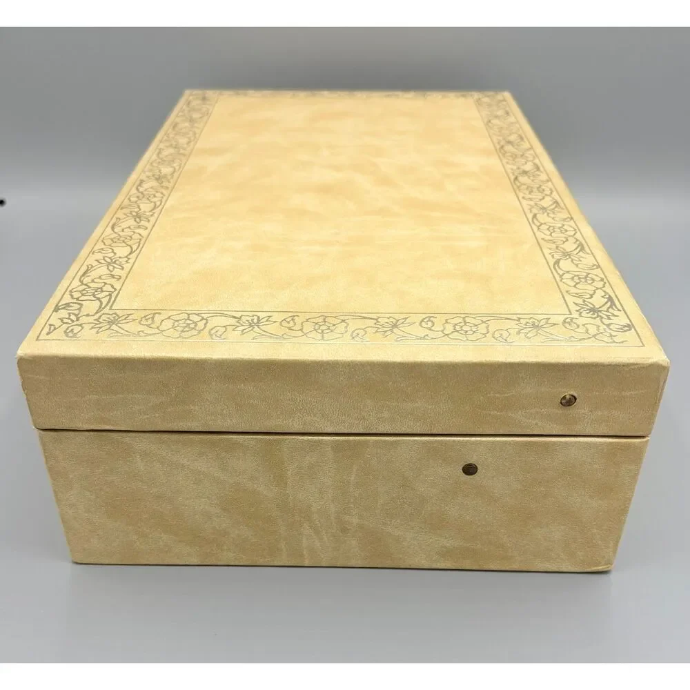 Vintage 1960s Mid-Century Old Hollywood Look Jewelry Box Beige and Gold